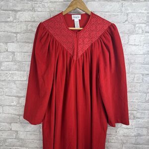 VTG Vanity Fair Red Velour Half Zip Up Robe Long Housecoat‎ Pockets Size Large